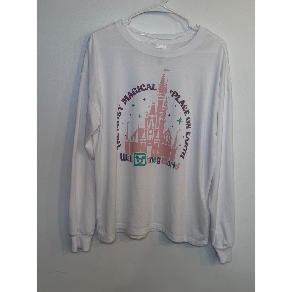 Disney Walt Disney World Long Sleeve White Graphic Tee Cinderella Castle XL